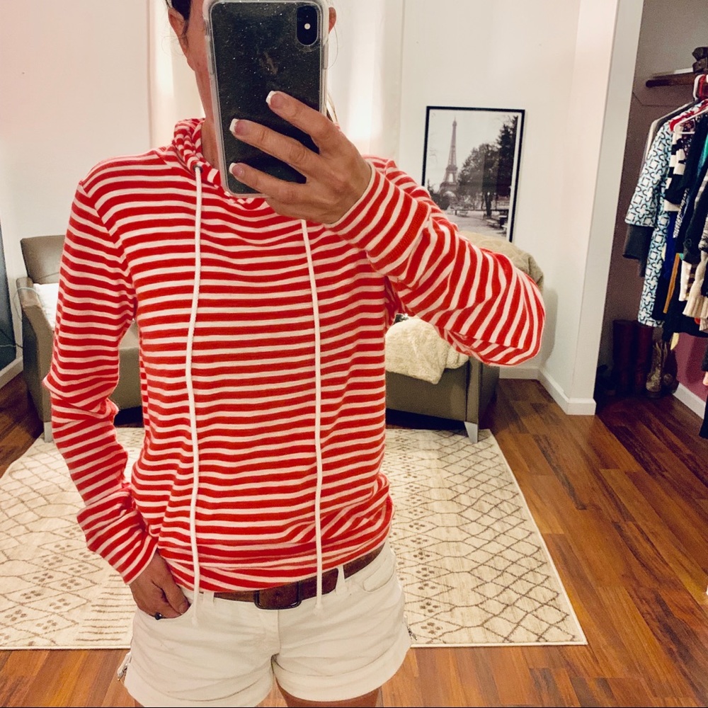 J Crew Red/White Striped Hoodie Size XS